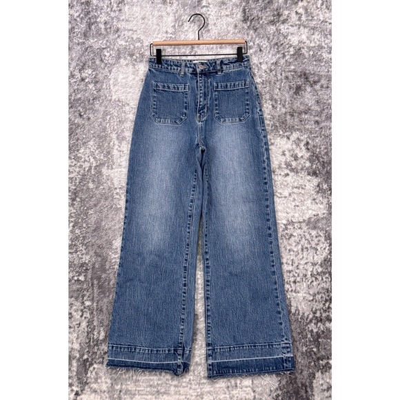Rollas Jeans 27 Womens High Rise Wide Leg Raw Hem Denim - Picture 1 of 8
